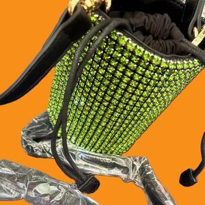 Caleesa Covered in Emerald Rhinestones Evening Hand/Crossover Bucket Bag NWT